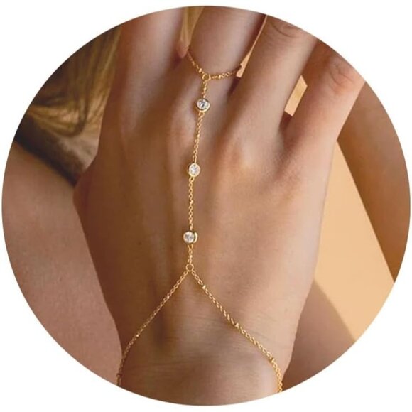 Gold-Style 07 Dainty Stack Beaded, Hand Chain Bracelets Jewelry Gifts for Women - Picture 1 of 8